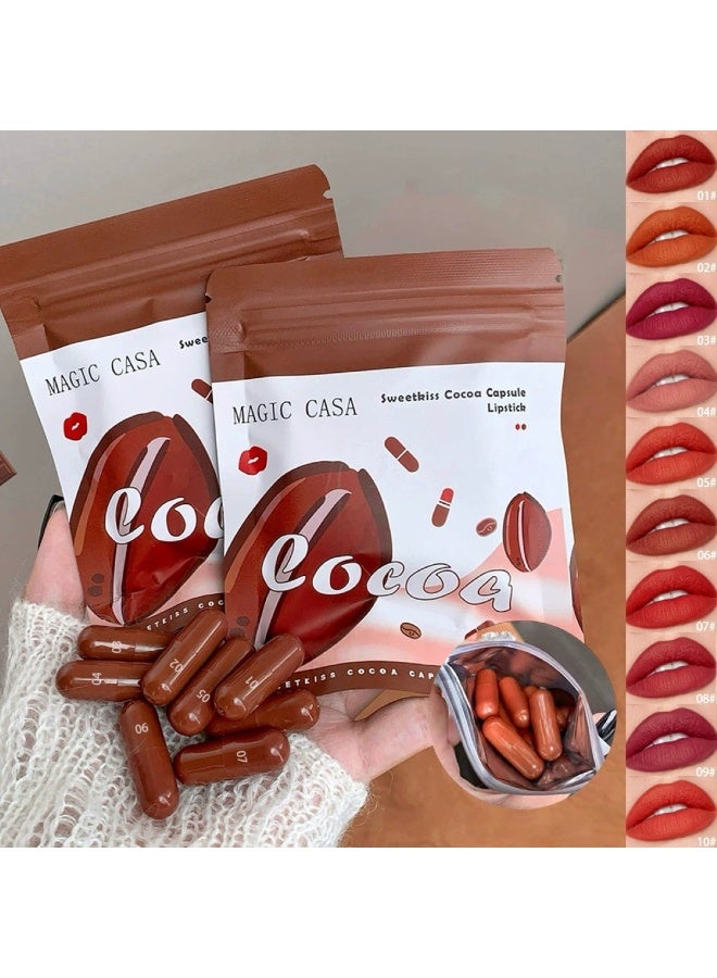 Huitich 10-Color Capsule Chocolate Lipstick Set – Mini Matte Non-Slip Lipsticks - Image 5